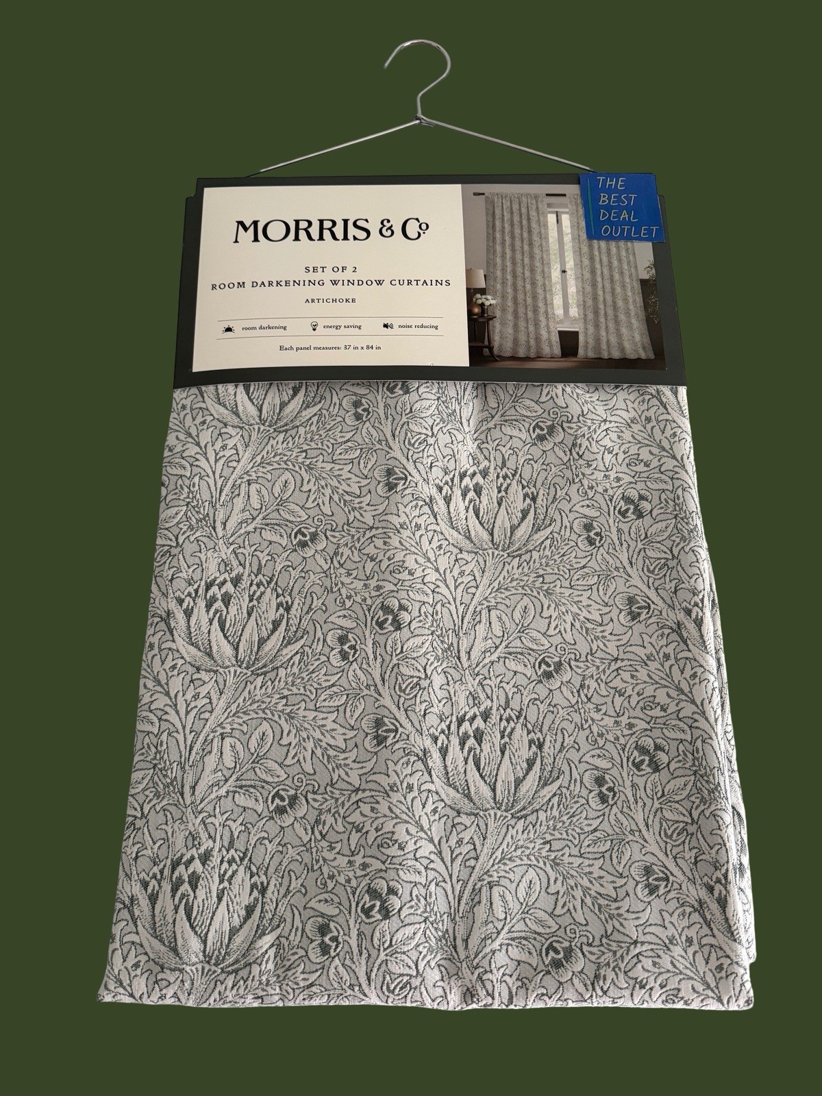 New Morris & C Window Curtains 2 Panels Darkening 37 x 84 Artichoke Sage Green