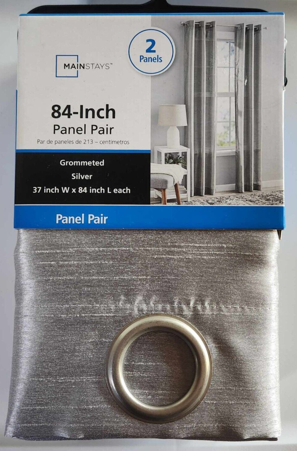 2 Panels Mainstays 84-Inch Silver Window Curtain 84″L x 37″W Panel Pair Silver