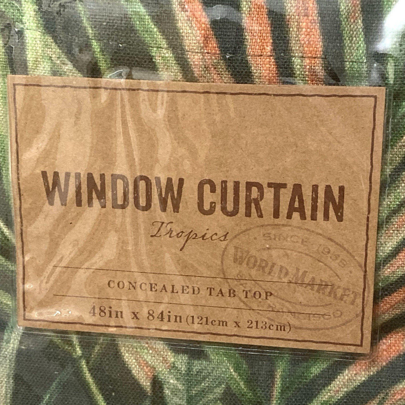 WORLD MARKET Concealed Tab Top Window Curtain Drapery Panel 48″x 84″ Palm Leaf