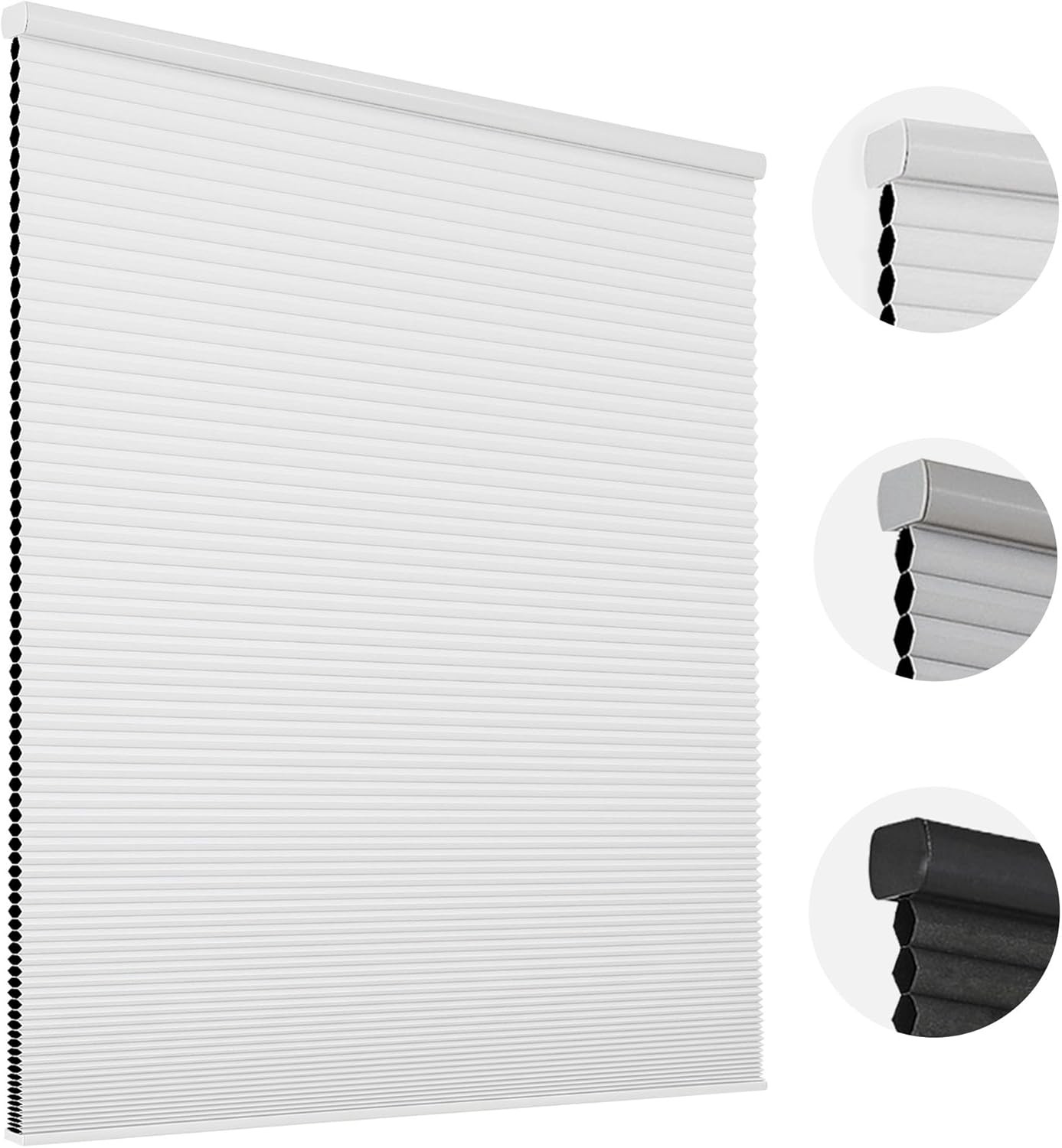 Cordless Cellular Shades, 46 Inch Wide Blackout Honeycomb Blinds for Windows, Wh