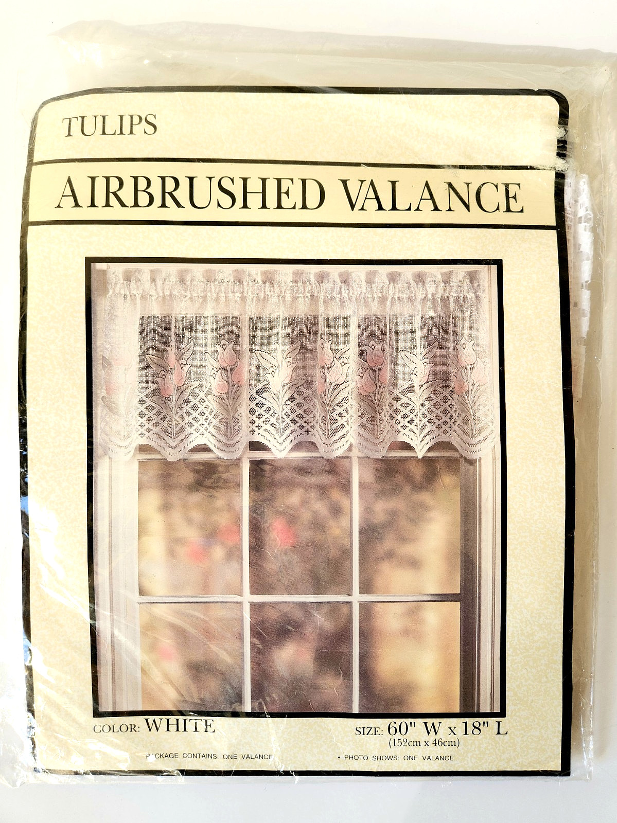 NEW Vintage Airbrushed Tulips Lace Valance 60″ x 18″ Cottage Kitchen Decor #02