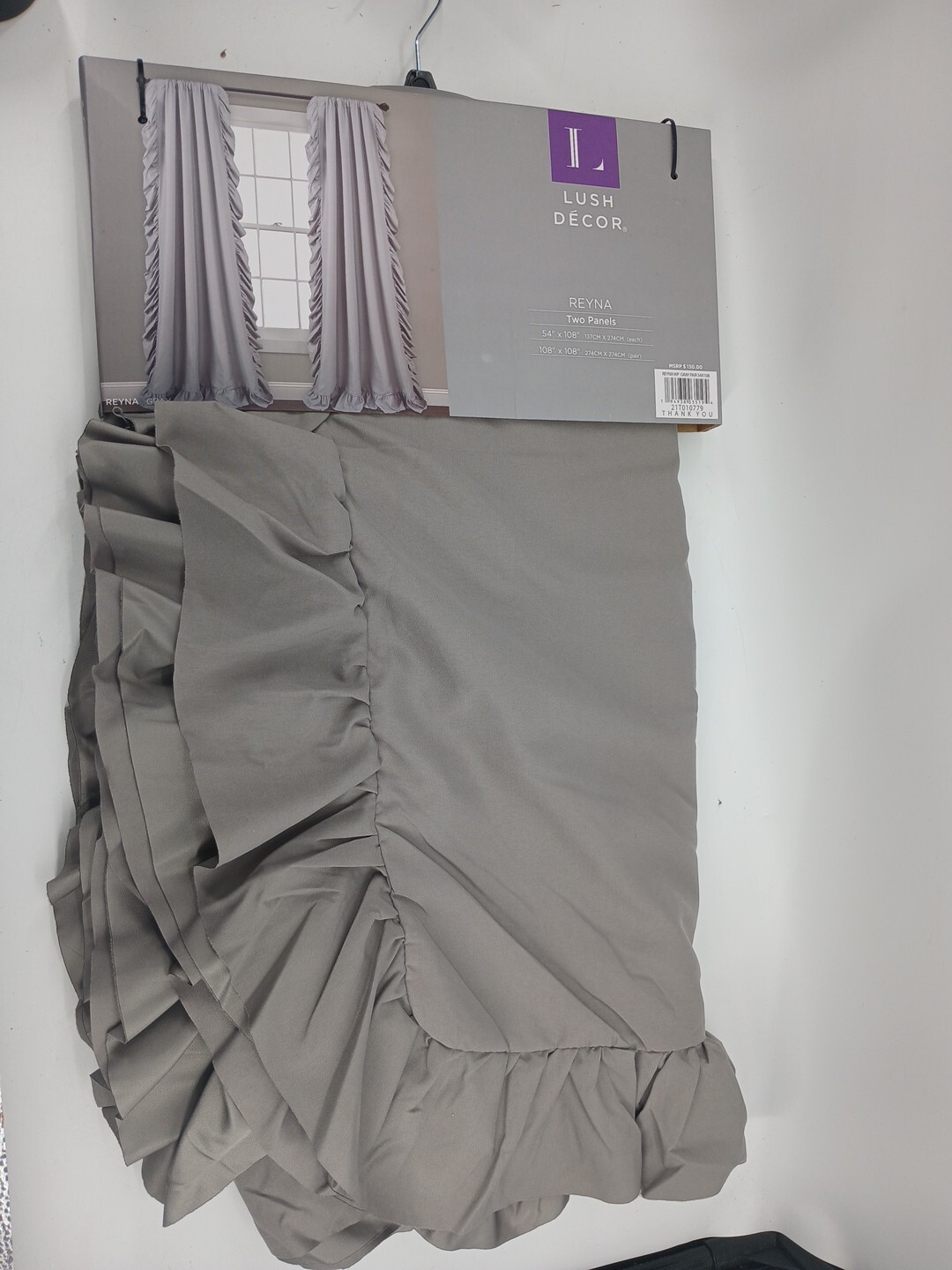 2 Panel Set Pair Reyna Ruffle Window Curtain (54″ W x 108″ L) Gray
