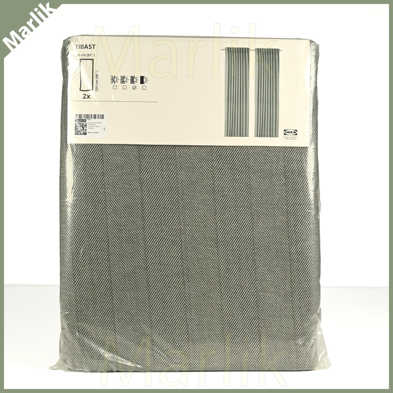 Ikea Tibast Curtains w Heading Tape Darkening 1 pair 57×98″ Chevron Sage Green