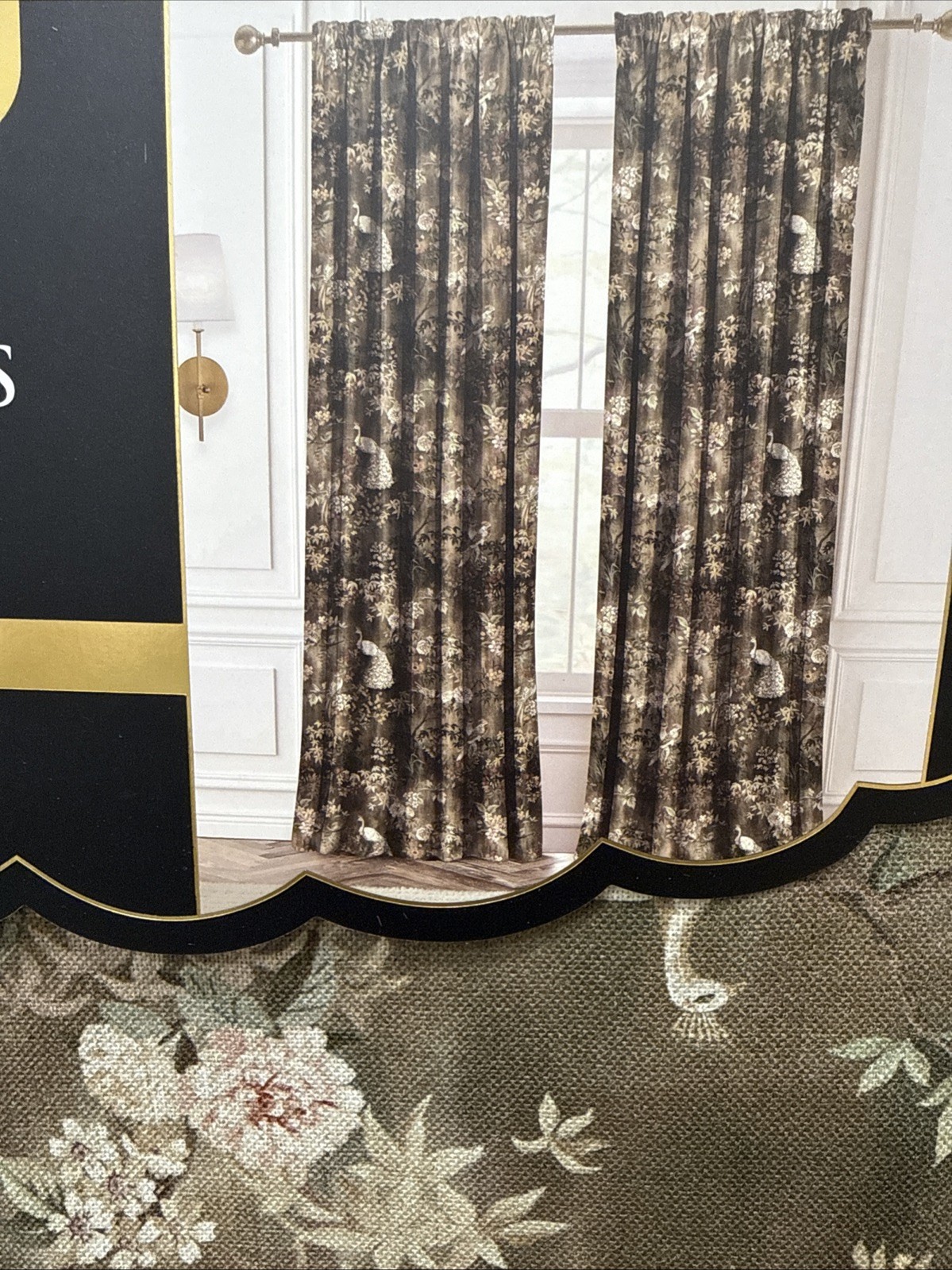 Set 2 Anatara Peacock Birds flower Branches Window Panels 37”x 84” New~