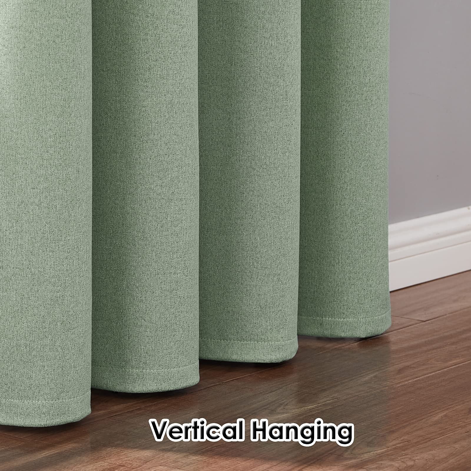 Melodieux Green Linen Blackout Curtains 84 Inches Long for Bedroom, Living Ro…