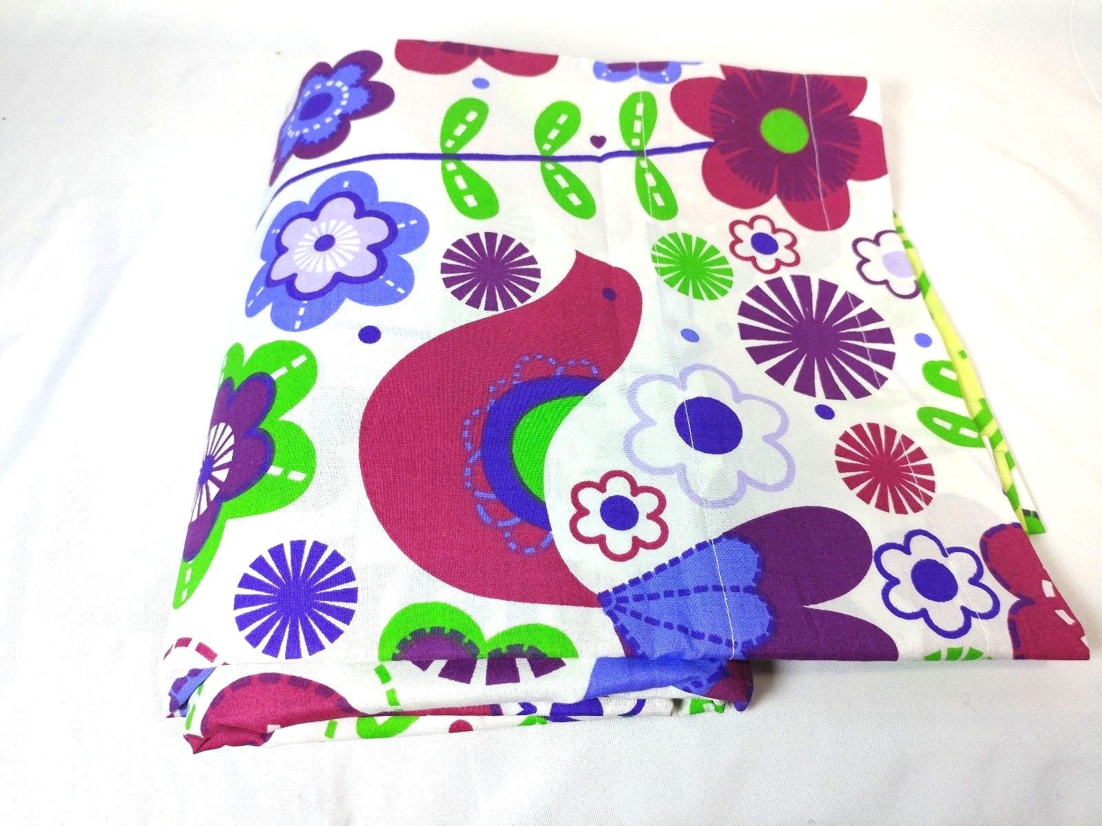 Botanical Purple Floral Curtain Panel girls flower blue purple green pink birds