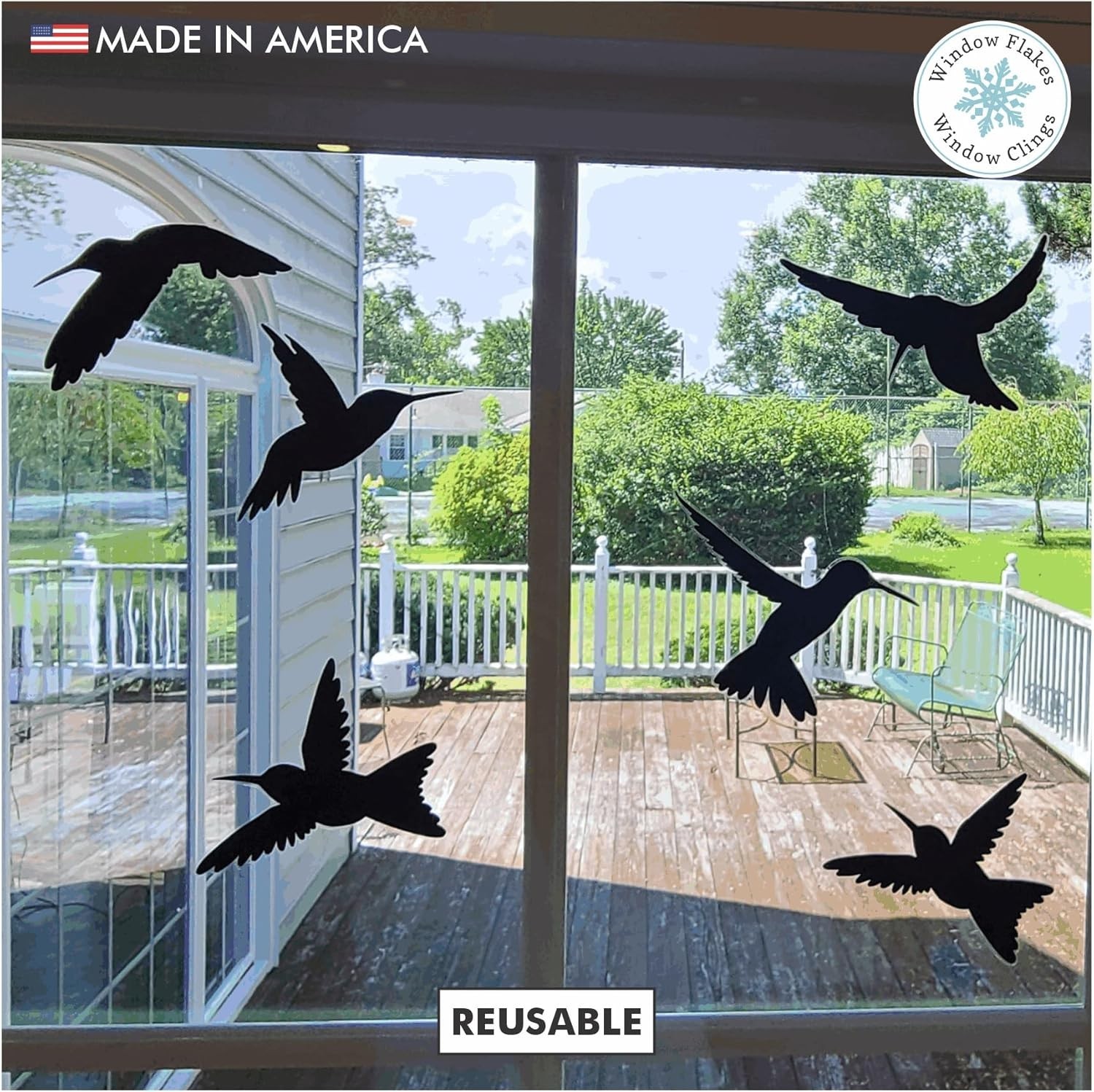 9-Pack Black Silhouette Hummingbird Window Clings for Glass Safety on Windows…