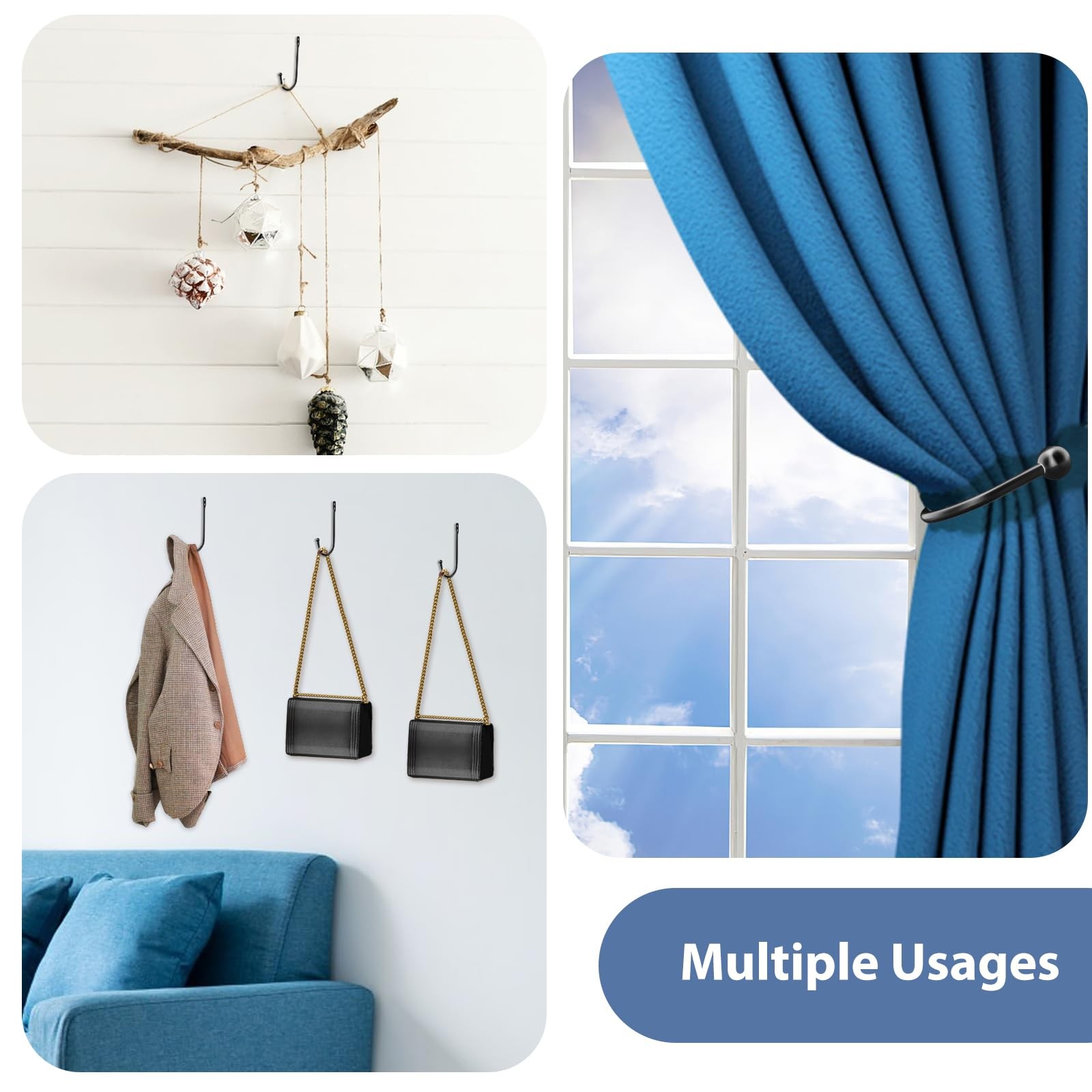 4 PCS Black Curtain Tie Backs Decorative Drapery Holders for Wall