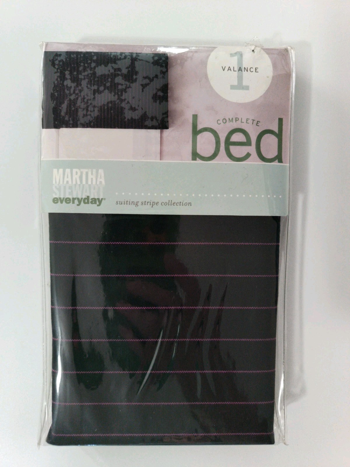 Martha Stewart Everyday Suiting Stripe Collection Black Pink Valance 52”x15” NEW