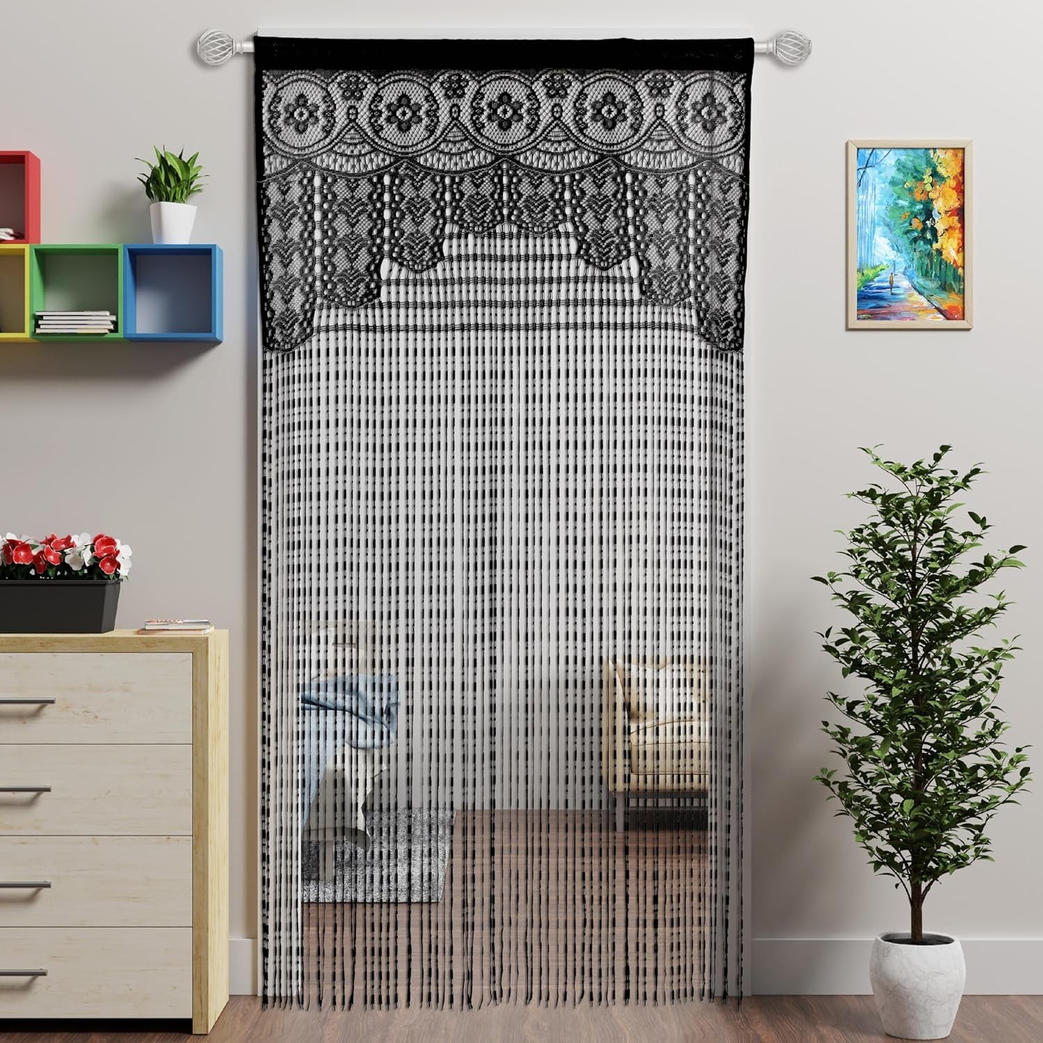 Lace Door String Curtain for Doorways，Bohemian Curtains Window Wall Closet