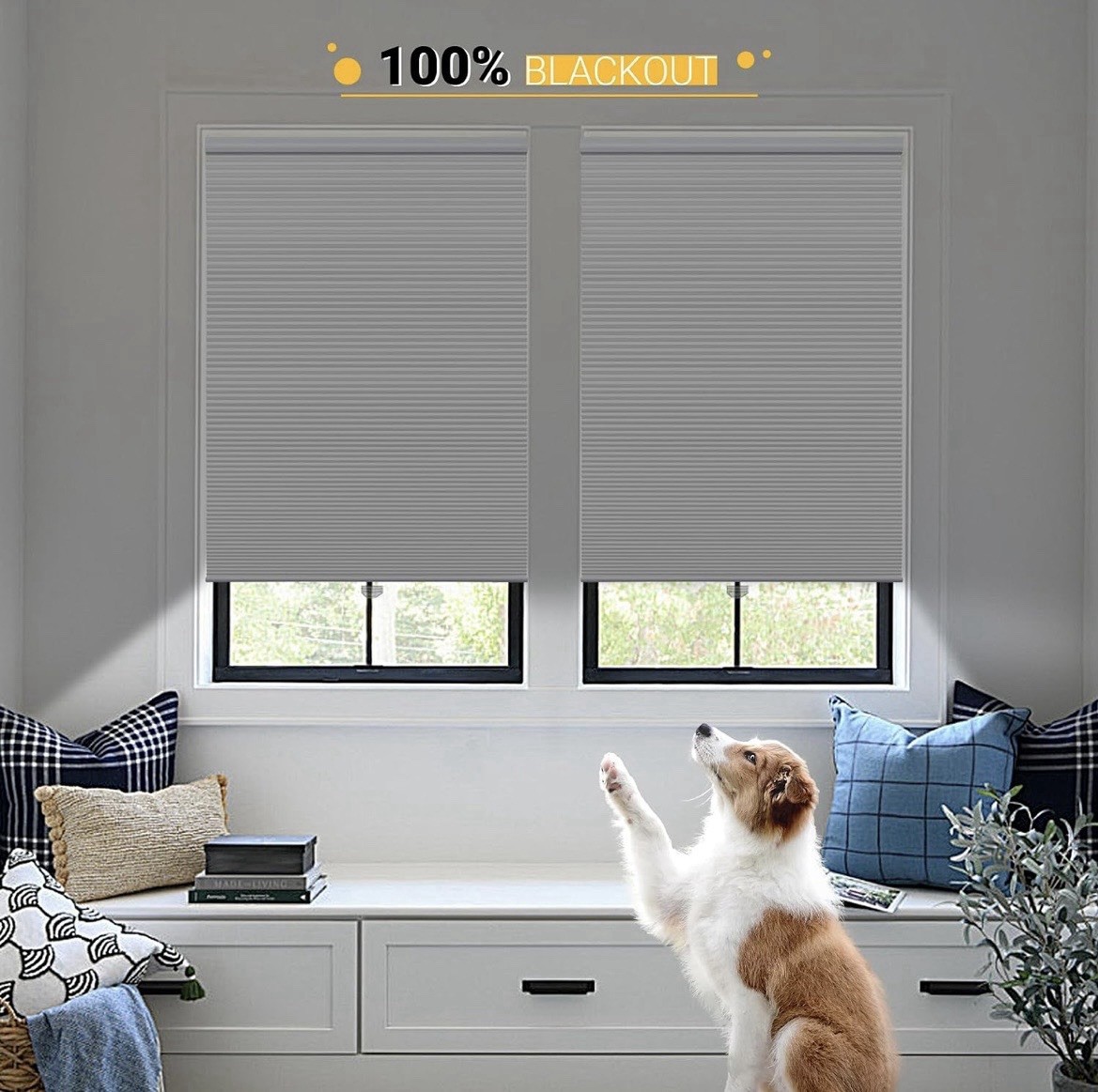 Cordless Blackout Cellular Shades Honeycomb Blinds White 23” W x 64” H Window