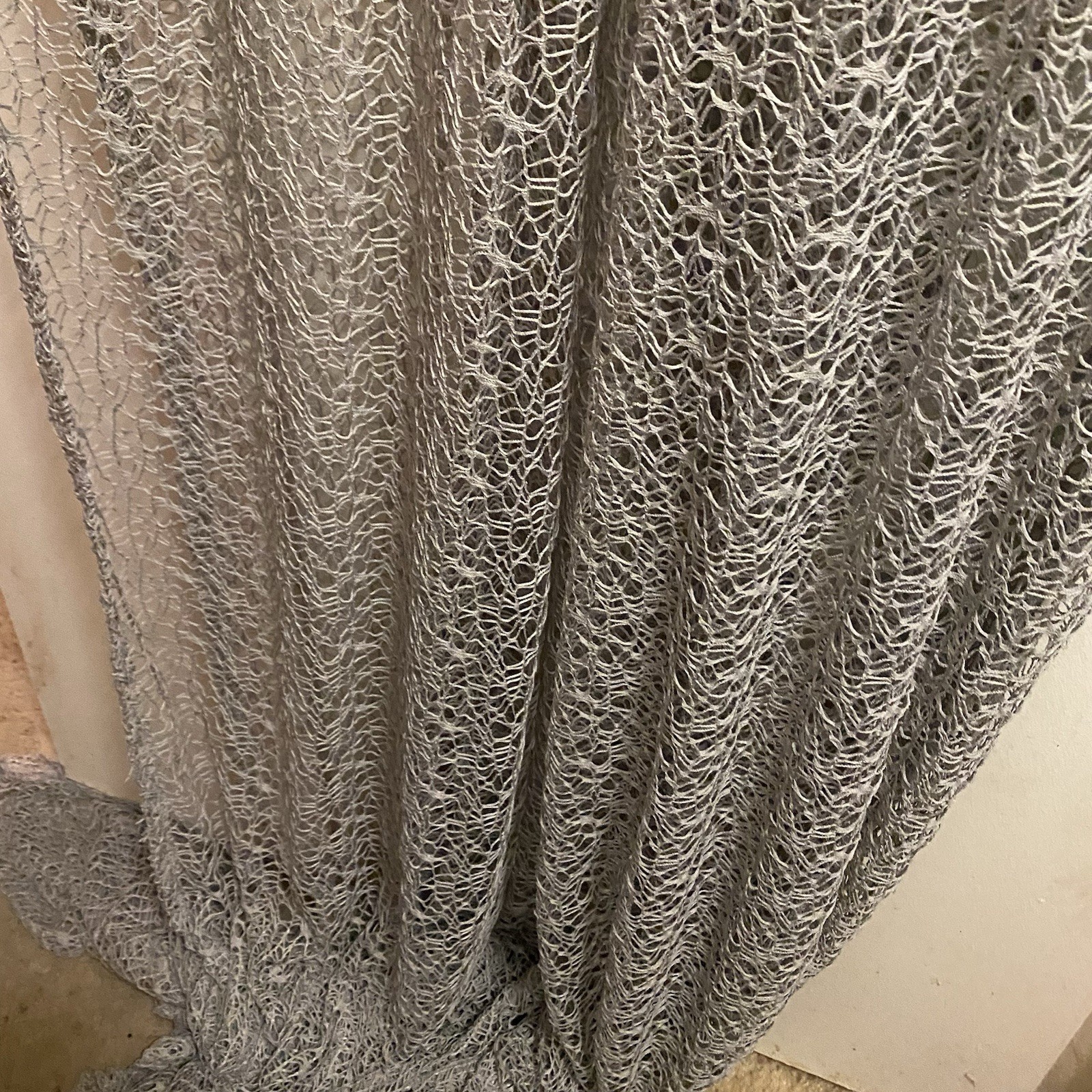 Set Lot Of 2 Gray Open Net Window Curtains By Acus Textiles 56”W x 96”L 56×96