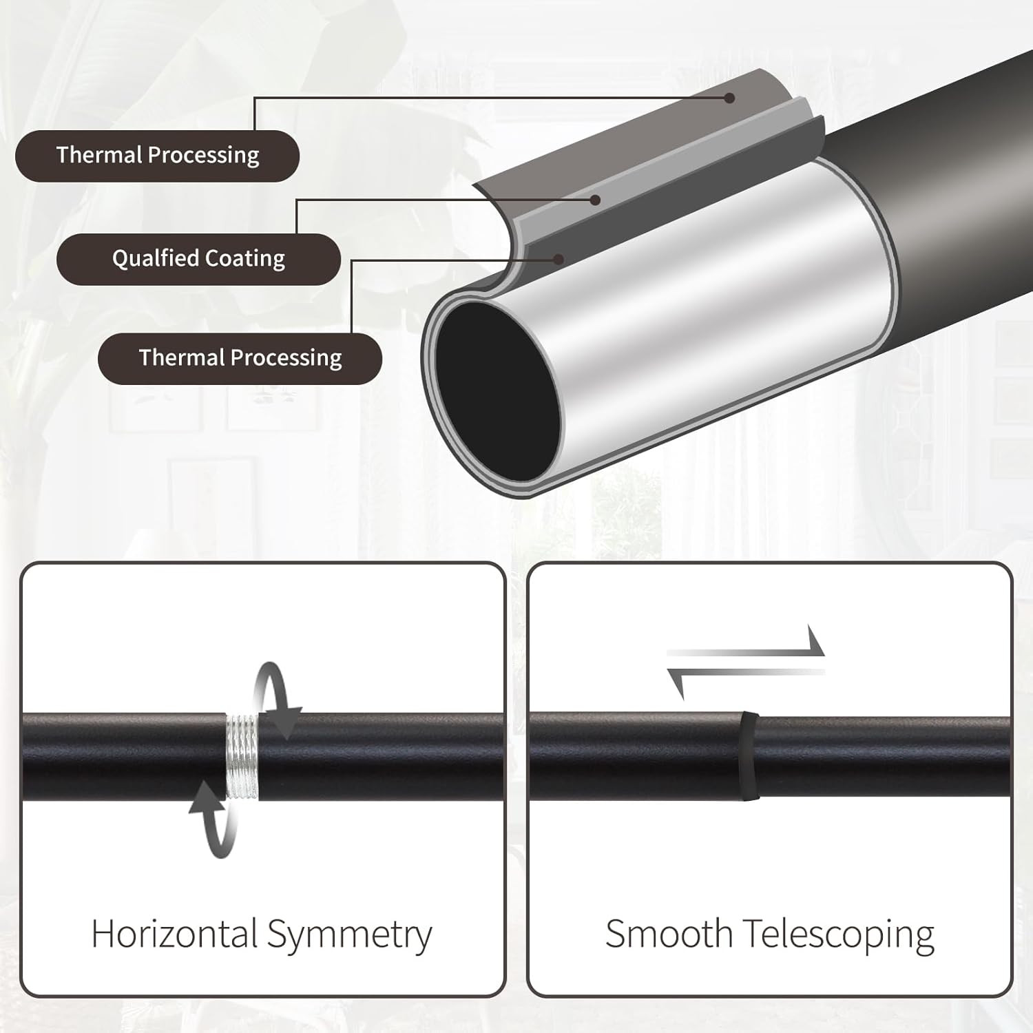 Bronze Curtain Rod for Windows 66 to 120 Inches(5.5-10Ft), 1″ Diameter Heavy-Dut