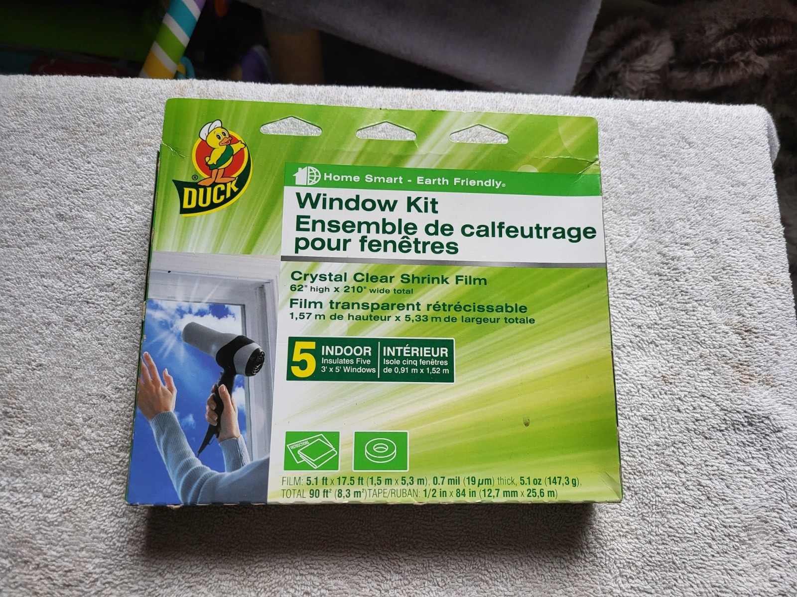 Window Insulating Kit Crystal clear Film 5 Windows 3ft x 5ft Duck Brand NIB