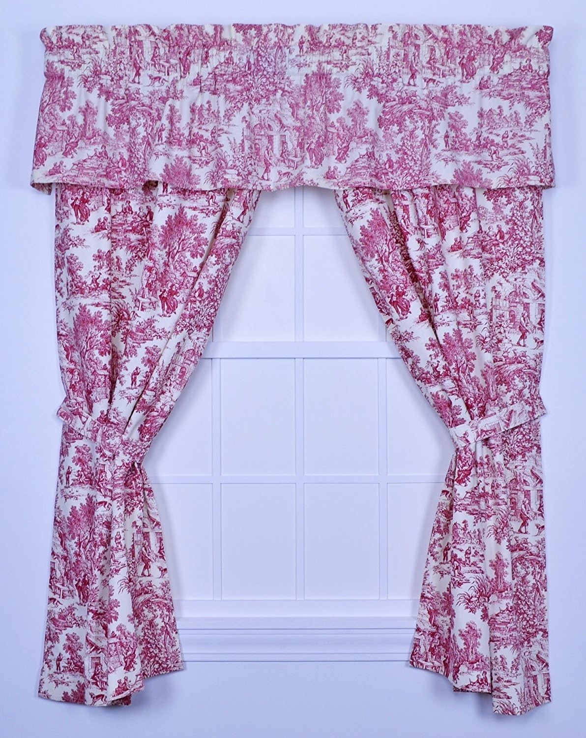 Victoria Park Toile 68-Inch-by-54 Inch Tailored Panel Pair W/ Tiebacks Red