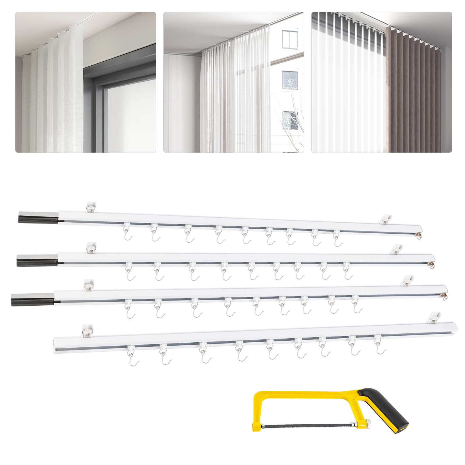 Curtain Track w/ Hooks 9ft-12ft Aluminium Ceiling Mount Curtain Tracks Scalable