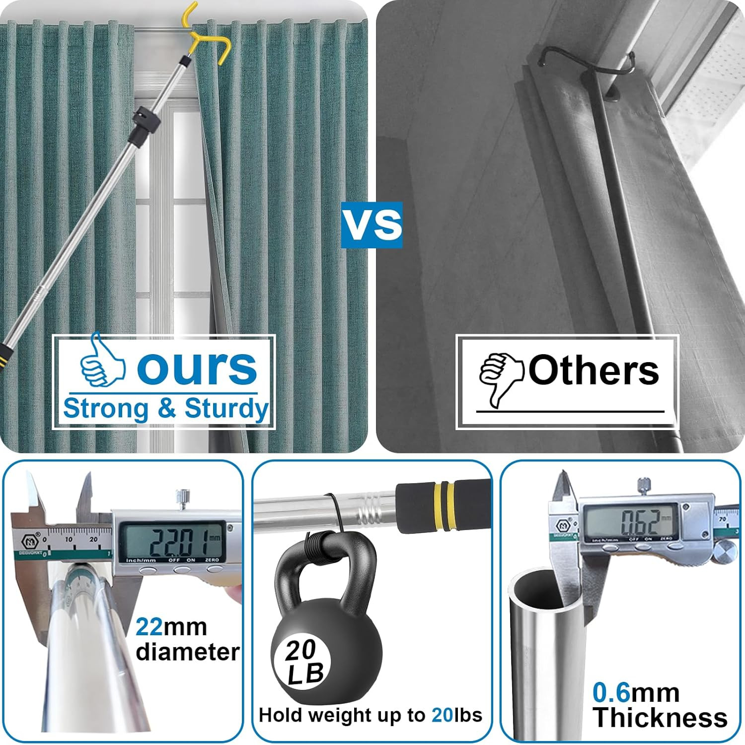 Drapery Pull Rod, Curtain Pull Rod for Curtains Drapes Telescopic Adjustable 36″
