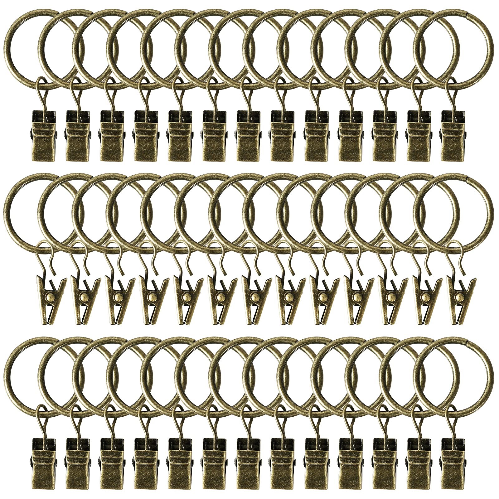 Metal Curtain Rings with Clips 44Pack, 1.26″ for Tension Rods & Drapery