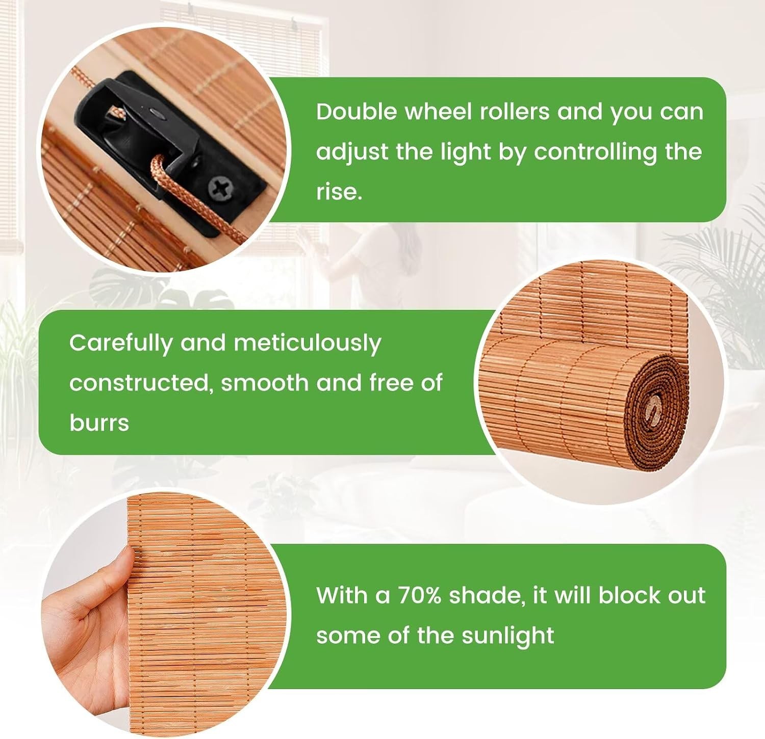 Bamboo Blinds Easy to Install Bamboo Shades Indoor Windows Custom Sizes Roller