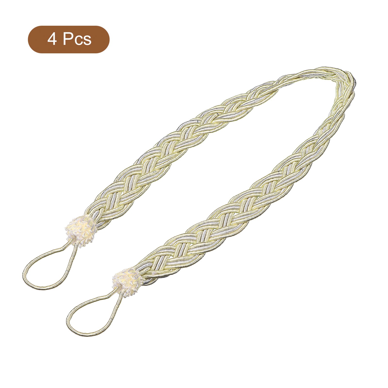 4Pcs 58cm/23″ Curtain Tiebacks Braided Drapery Holdback Holder Beige/Silver