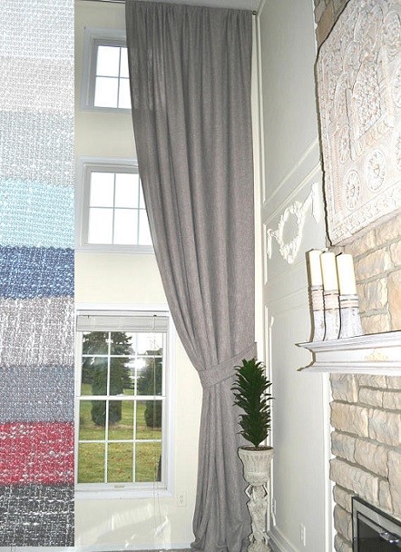 Extra long linen curtain custom made 16 17 18 20 24 feet 2 story high Gray White