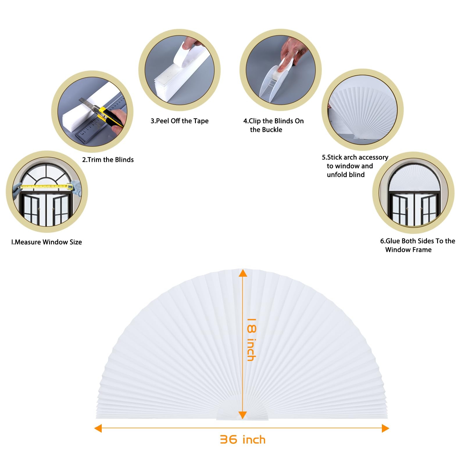 Arch Window Shade Curtains Half Circle Moon Pleated Fabric Blinds Semi Circle