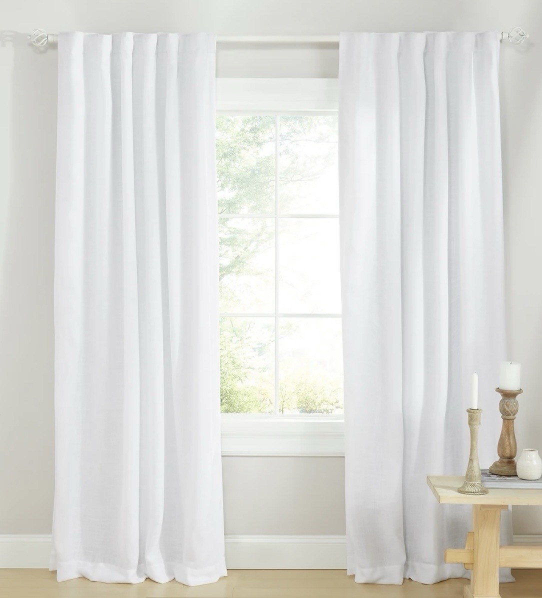 White Linen Curtains for Living Room 96 inch Length 2 Panels, Linen Texture