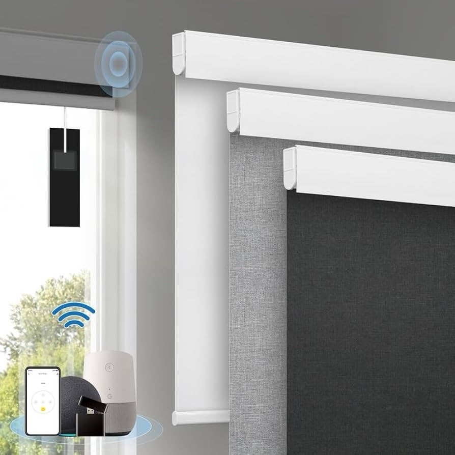 Motorized Blinds with Remote, [Free Solar Panels] Cordless 48″W x 72″H White