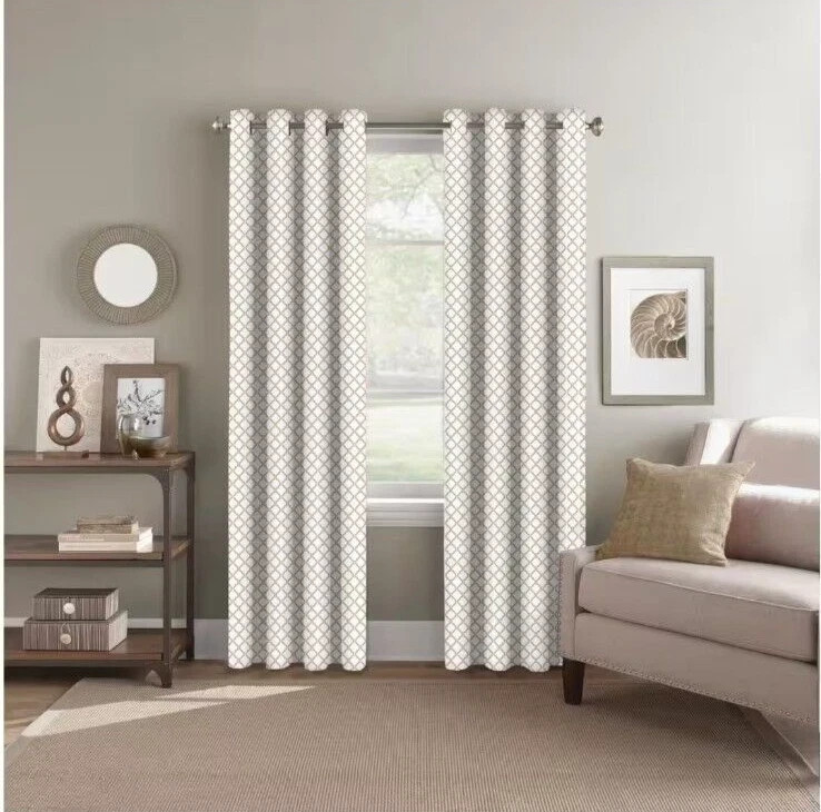 Colordrift Petite Geo 52 x 84 Room Darkening Grommet Top Curtain Panel in Beige