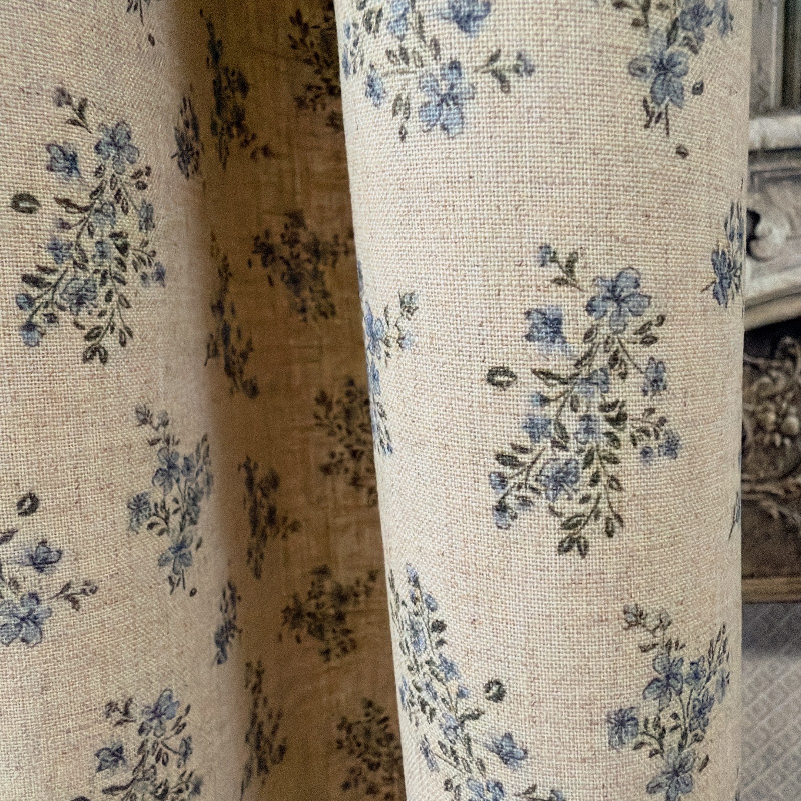 Handcrafted Floral Curtains Linen Blend Petite Botanical Custom Drapery Panels