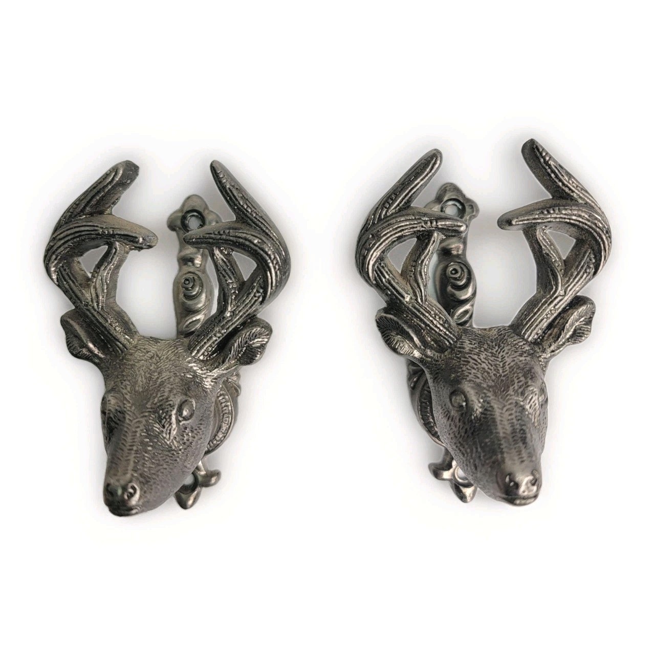 Deer Head Curtain Rod Pole Gun Holders Set 2 Silver Metal Wall Mount Lodge Decor