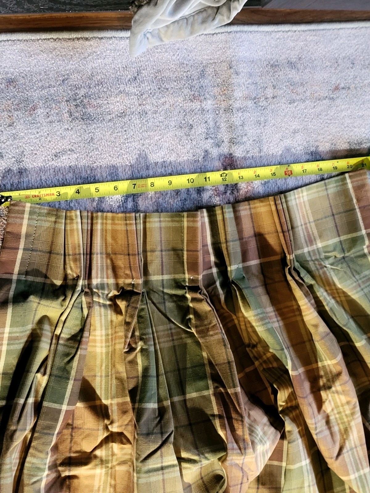 CUSTOM LONG LINED PLAID TARTAN PLEATED PINCHED DRAPES GREEN BROWN, EXCELLENT