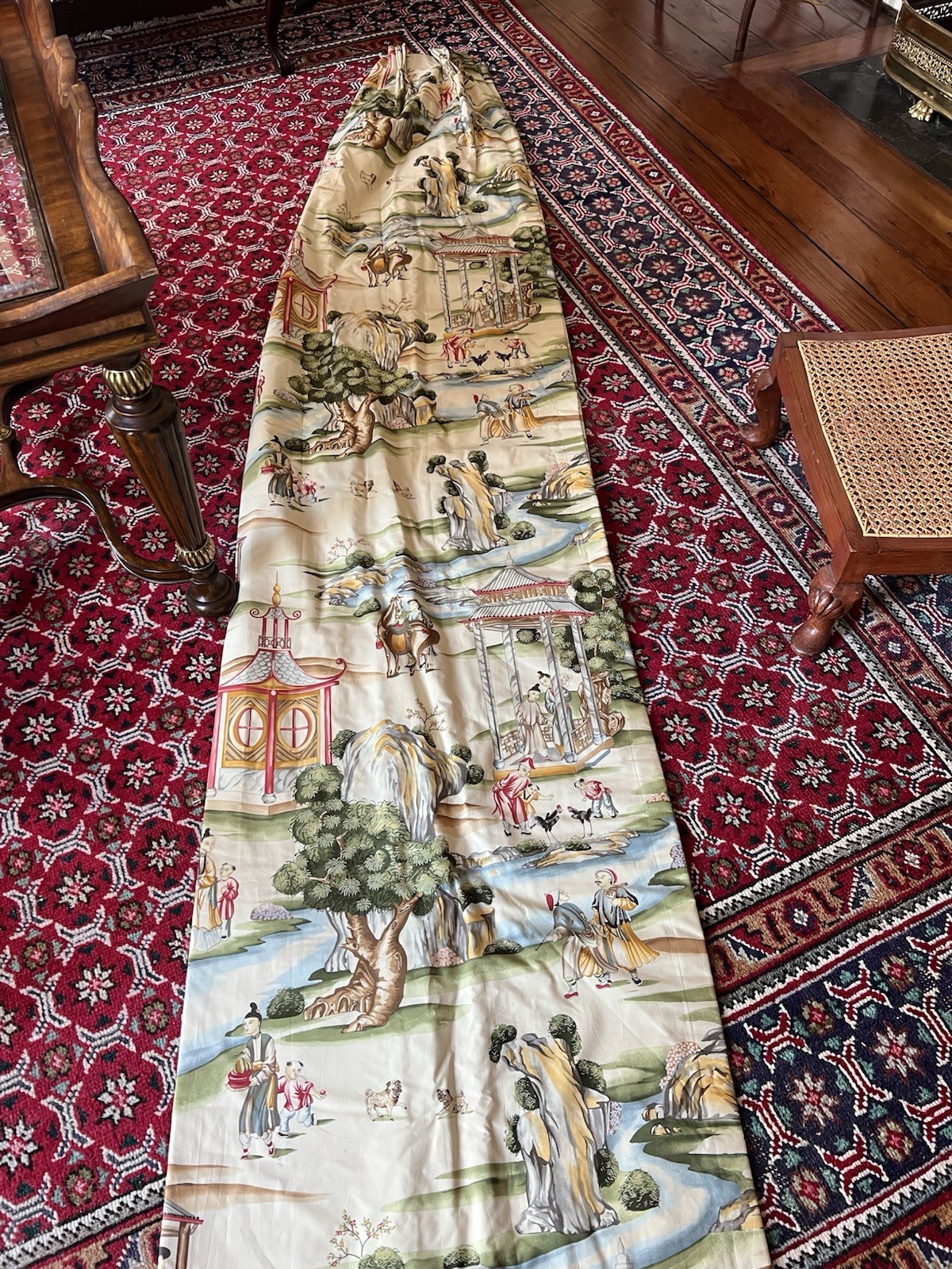 Custom triple pleat drapes Scalamandre Shanghai traditional chinoiserie