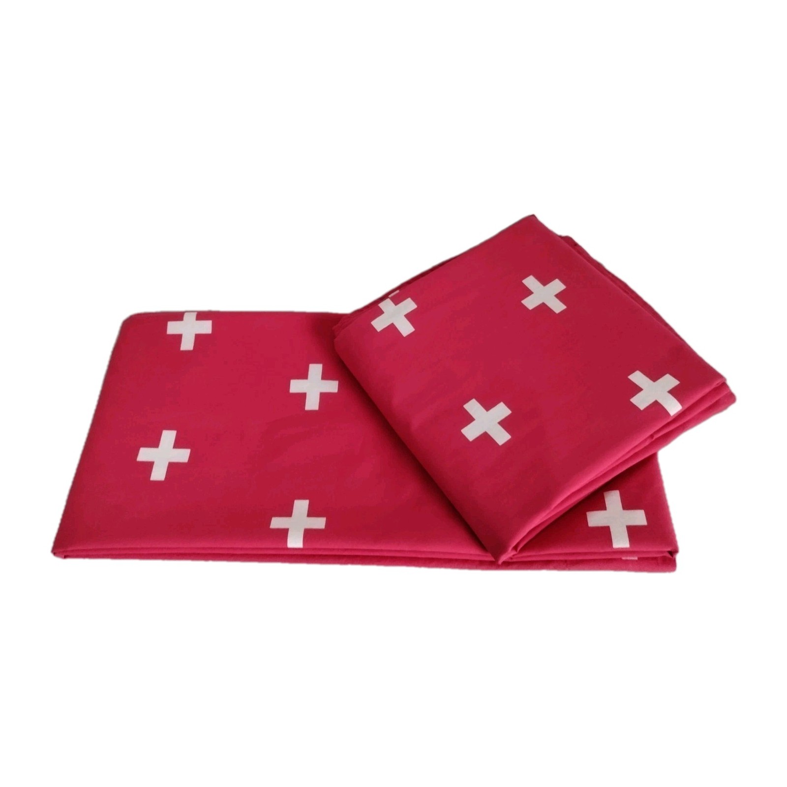Red & White Cross Curtains 45×96″ Lined Heavyweight Blackout Drapes Dual Header