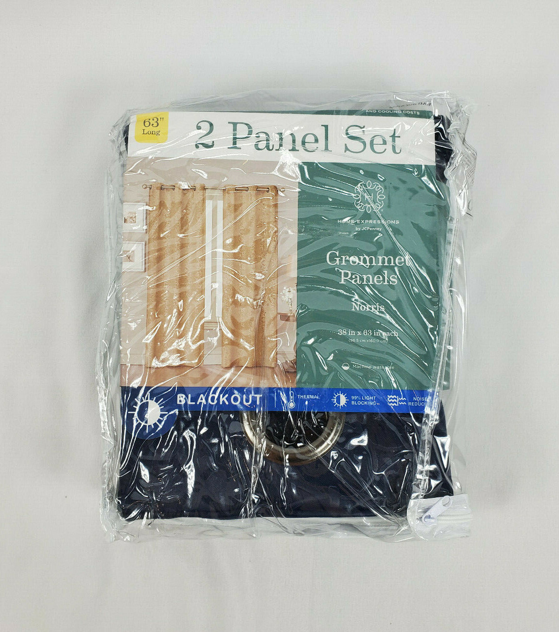 Home Expressions Peacoat Blue Norris Blackout 2 Grommet Panels Set, 38″x63″