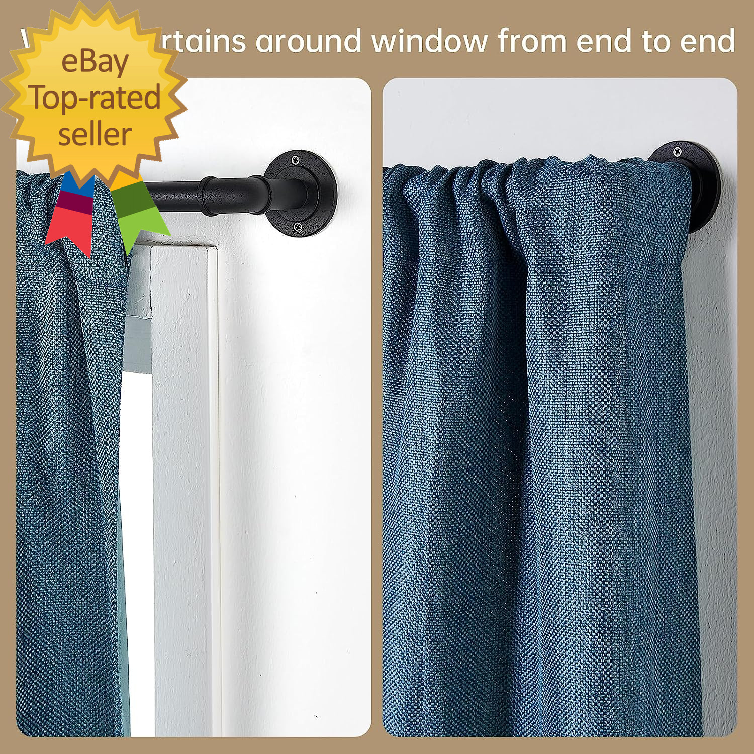Industrial Curtain Rods for Windows 28 to 48 Inches, Blackout Wrap around Curtai