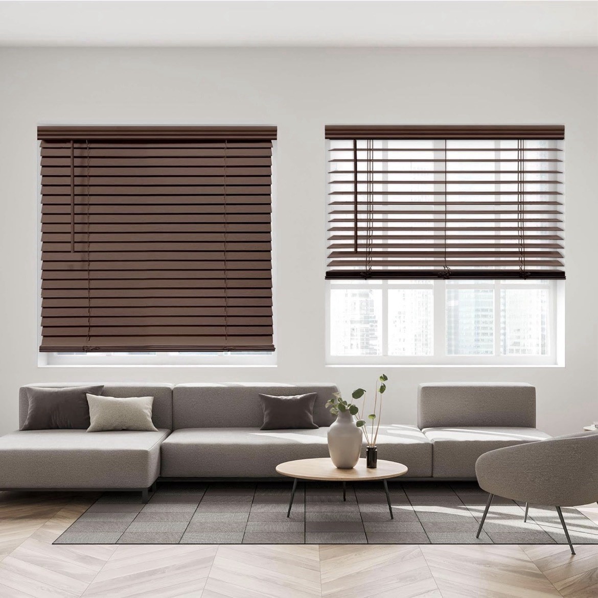 Cordless 2-1/2″ Signature Faux Wood Blind, 27″ W x 72″ H, Brown