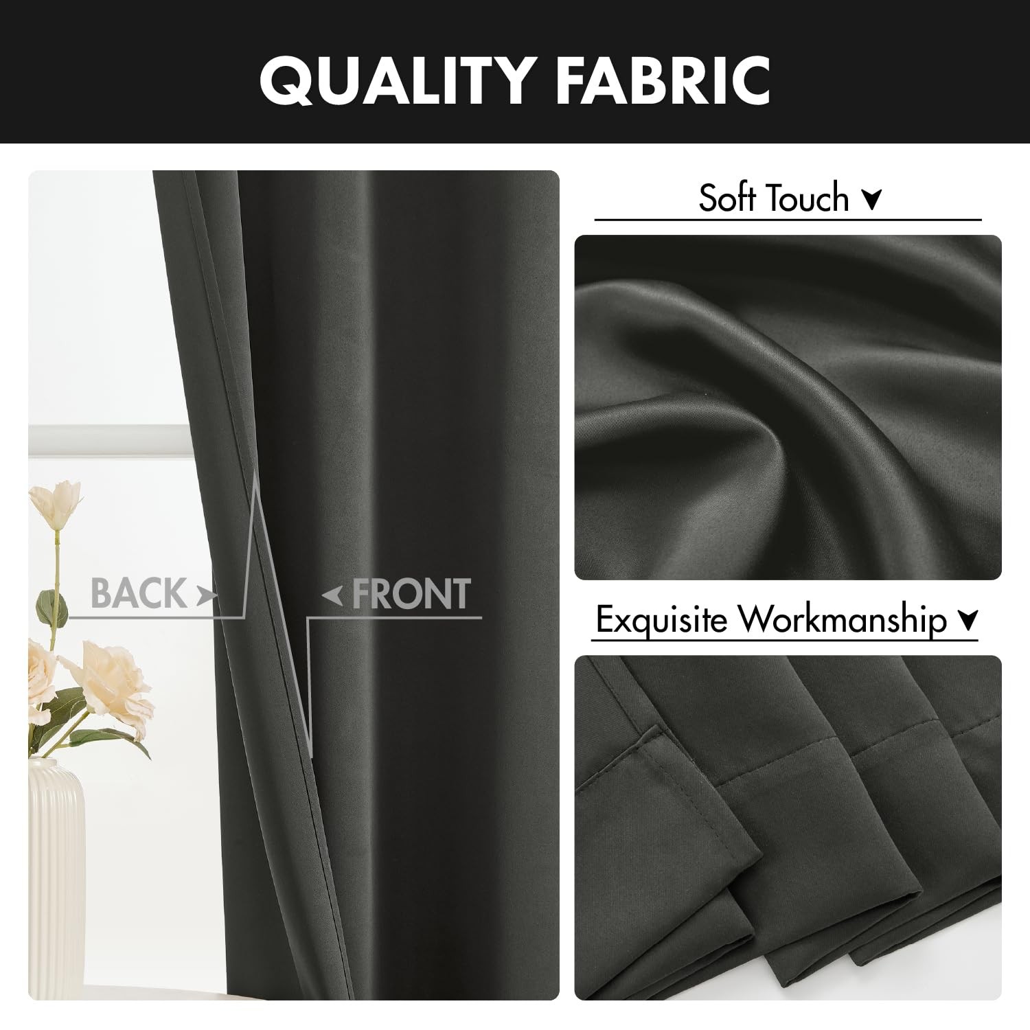 Blackout Curtains 4 Panels Sets Dark Grey 63 Inch Length, Top and Bottom Rod …