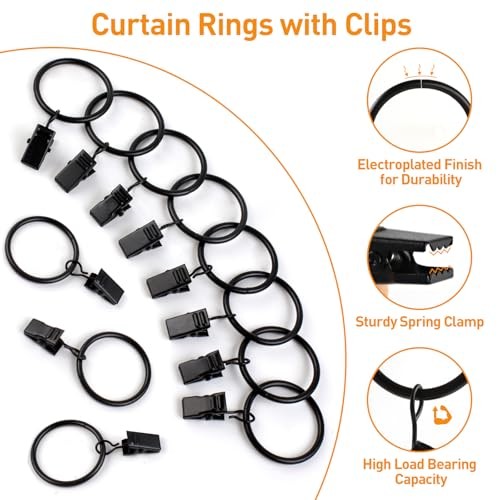 Curtain Rings with Clips, Curtain Hooks for Drapes, Curtain Clips with 26 PCS