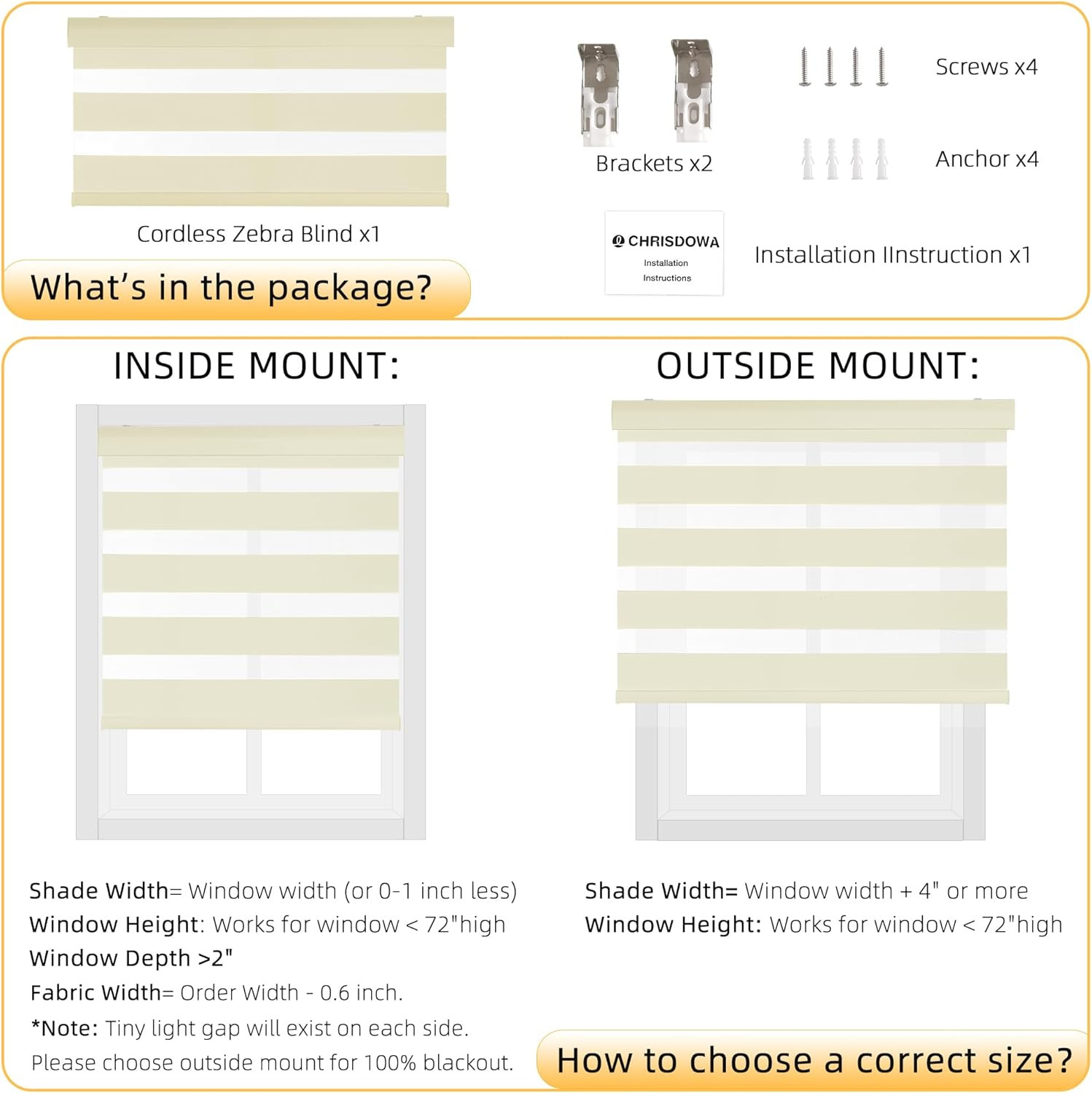 ChrisDowa Cordless Zebra Blinds for Windows, Dual Layer Free-Stop Light Filterin