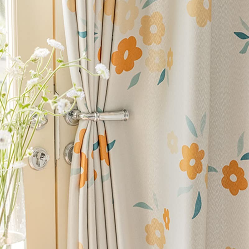 Blackout Curtains Orange Flowers Printing Panels Grommet Drapes, 2 Pcs, 52x84in