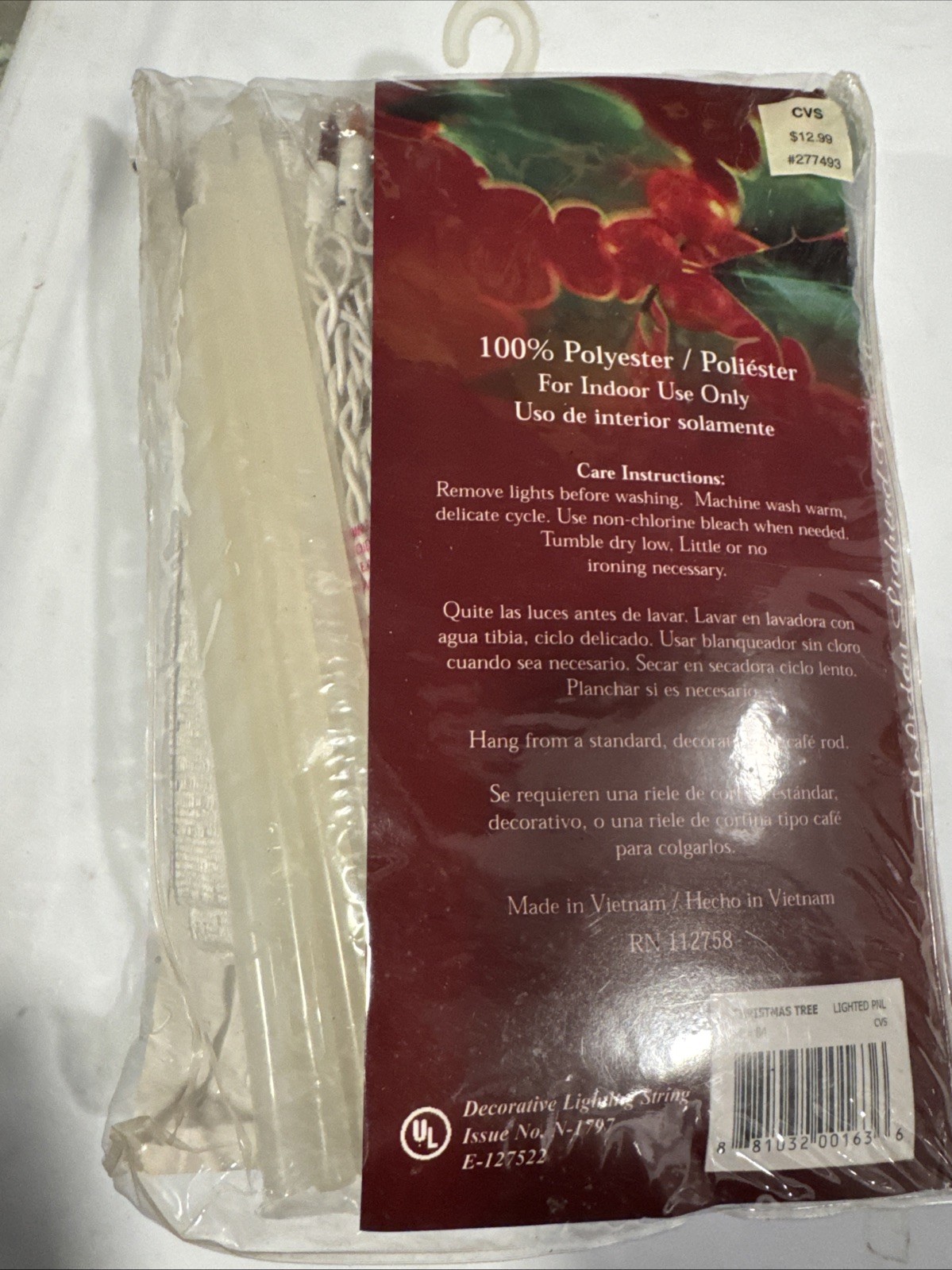Christmas Tree Lace Curtain Panel 40″ x 84″ Quaker Lace 20 Light Kit Included