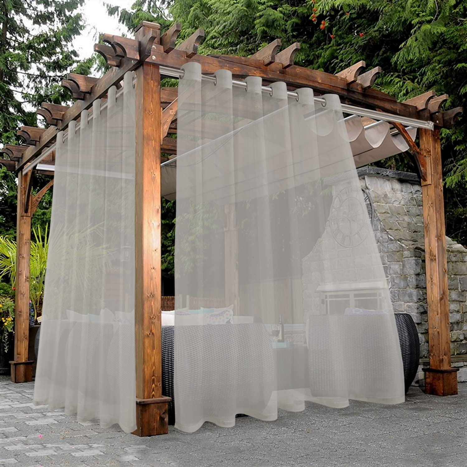 Waterproof Sheer Outdoor Curtains – 2 Panels, 100×108 Inch, Cloud Grey