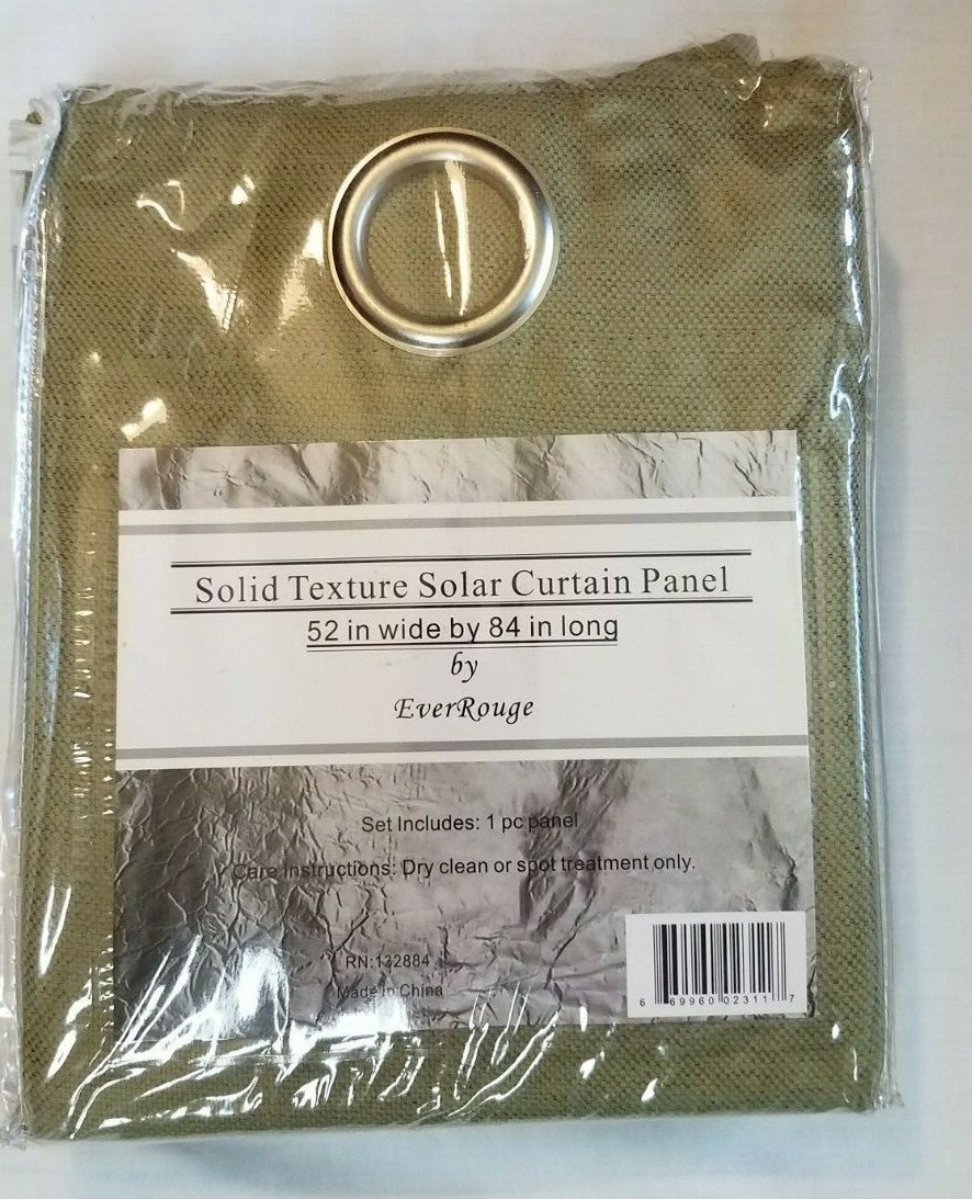 EverRouge Solid Texture Solar Grommet Curtain Panel Olive 52 in x 84 in NEW