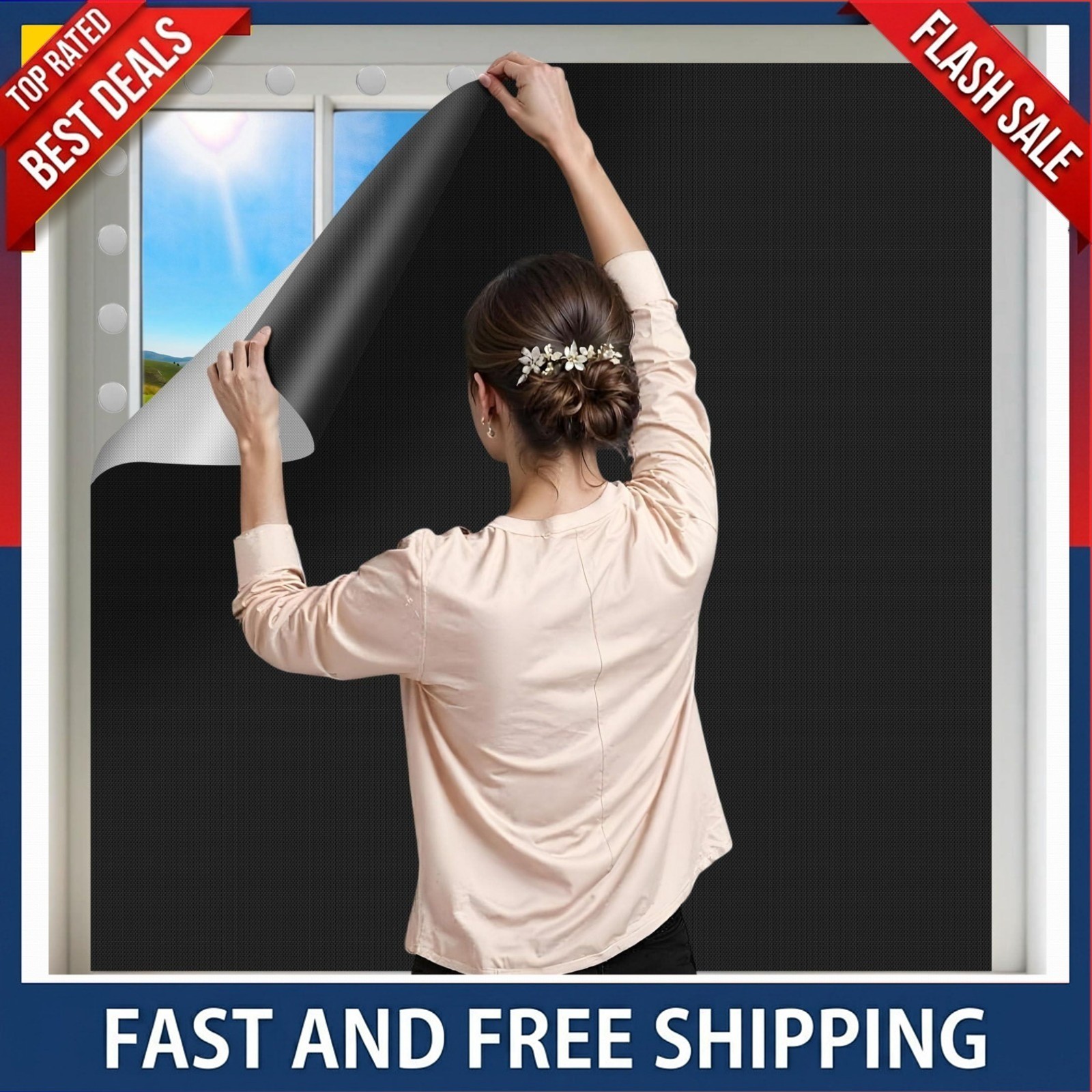Blackout Window Cover 40x 57 inch – No Drill Portable Thermal Blackout Curtain..