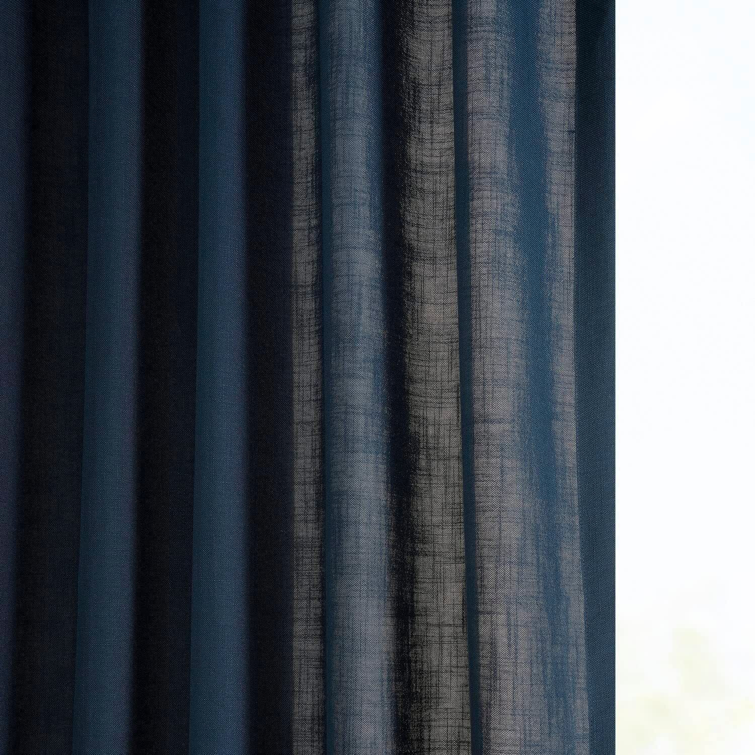 Linen curtain Navy Blue Color Living Room two panels Bedroom Curtain Set