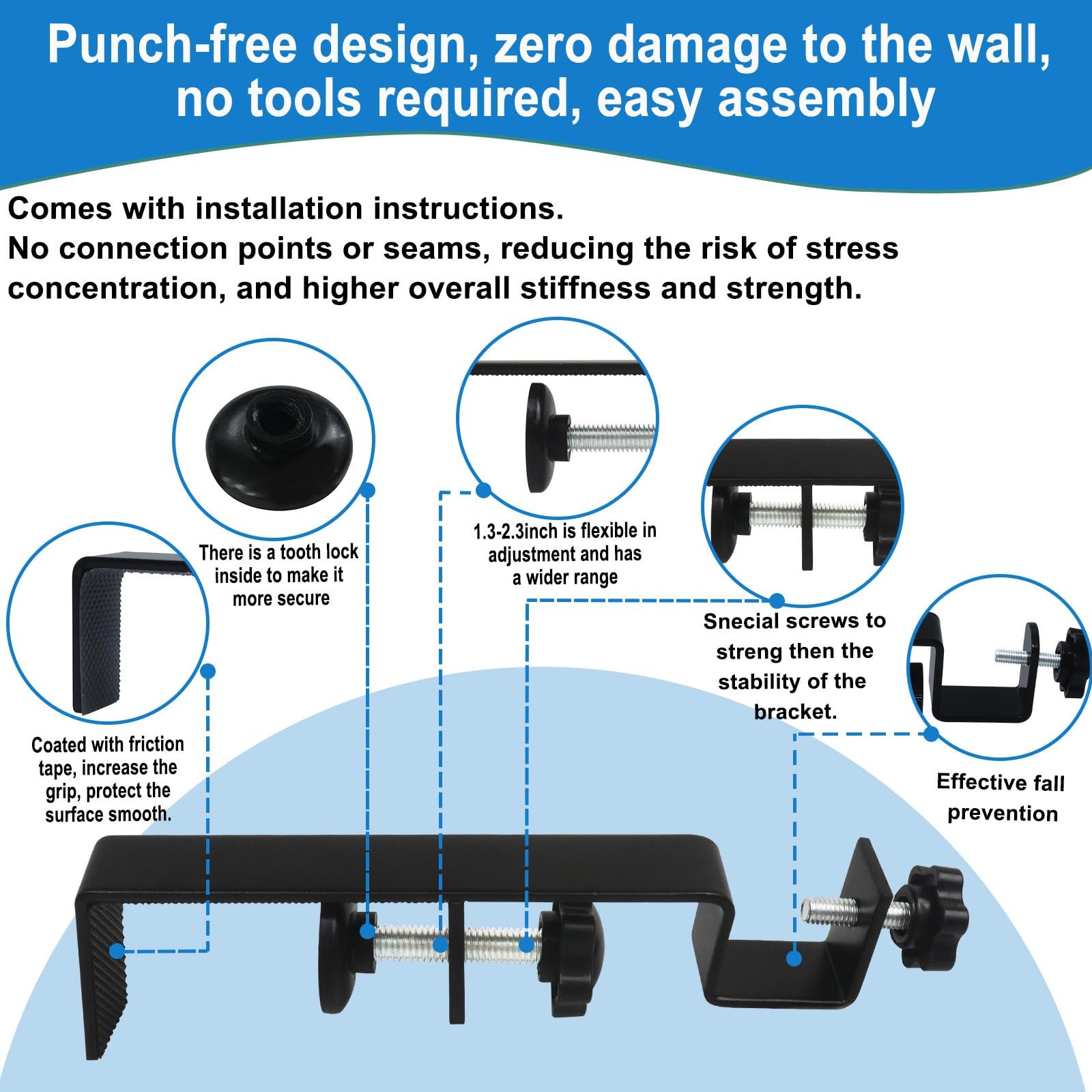 Outside Integrated Blind Curtain Rod Bracket Accessories, 1.3 – 2.3 inches Wi…