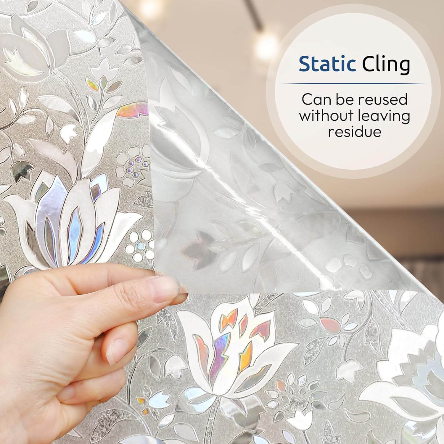 rabbitgoo Window Film Stained Glass Sticker Static Cling Tulip 35.4″ x 78.7″