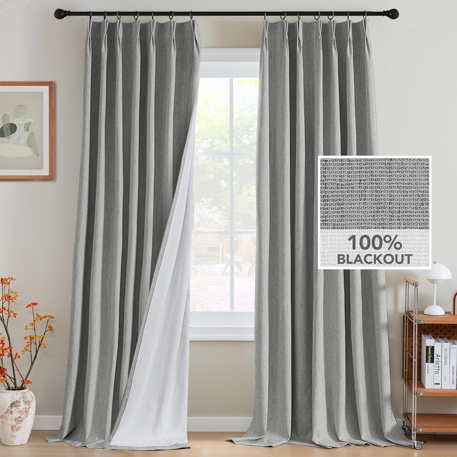 Heather Dove Gray Pinch Pleated Blackout Curtains 108″ – 2 Panels