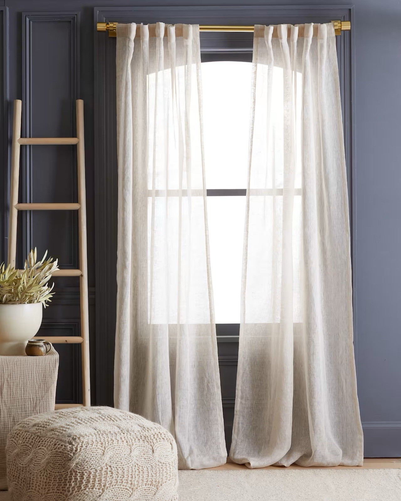 Quince Cotton Sheer Curtain Panel 48×96 White